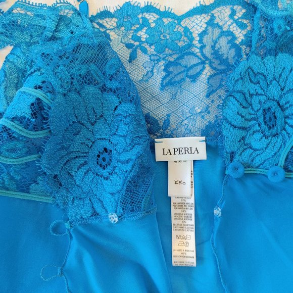 NEW La Perla Desert Rose Blue Organza Pyjama Top & Bottom With Lace & Embroidery - Picture 3 of 16